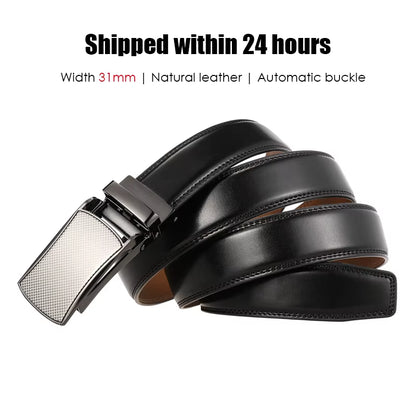 31Mm Leather Belts for Men Alloy Automatic Buckle without Holes Men Brown Belt Natural Cowhide Suit Belt Male