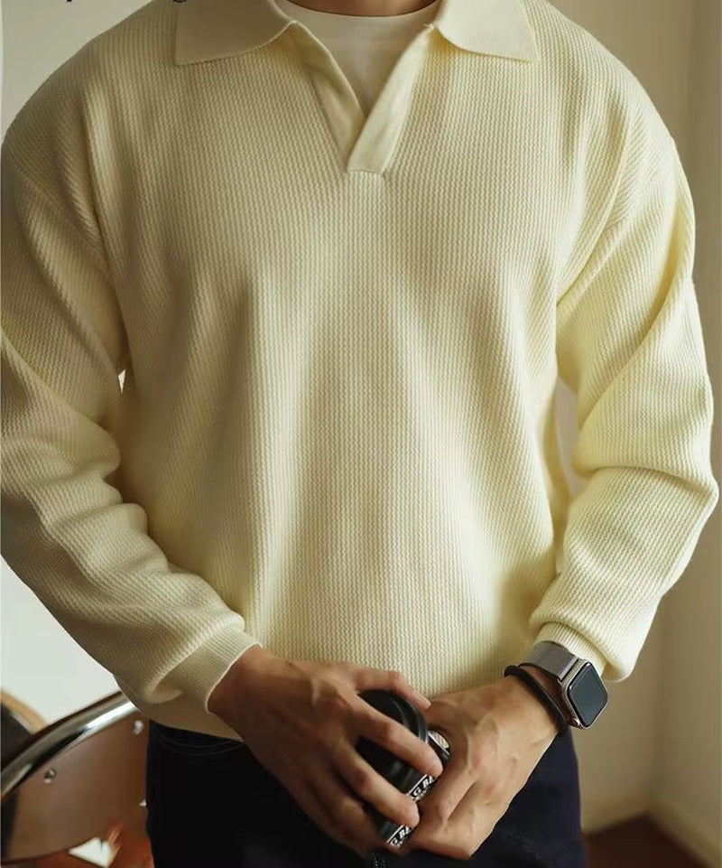 Casual Knitwear Mens Polo Shirt Knitted Long Sleeve Turn-Down Collar Sweater Men Leisure Solid Color Jumper Tops Men'S Sweaters