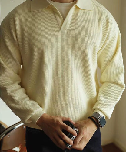 Casual Knitwear Mens Polo Shirt Knitted Long Sleeve Turn-Down Collar Sweater Men Leisure Solid Color Jumper Tops Men'S Sweaters