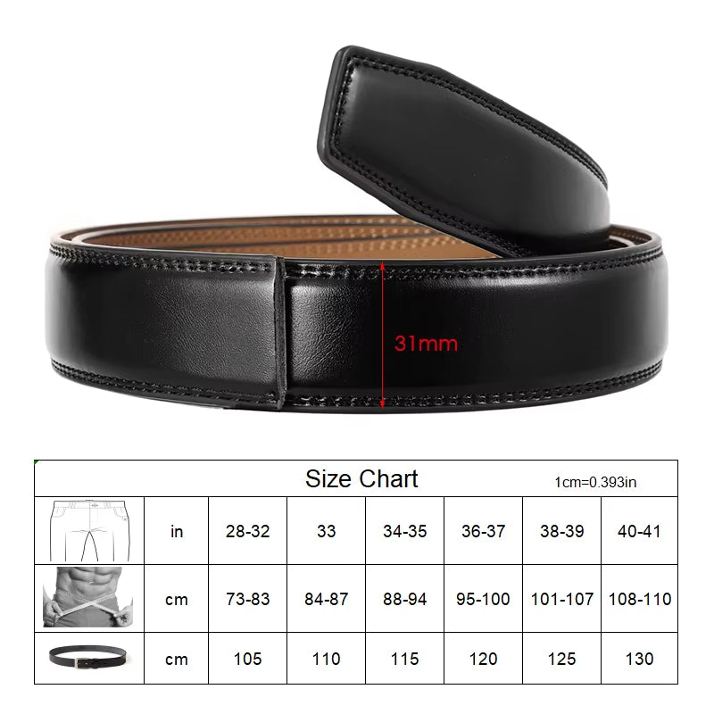 31Mm Leather Belts for Men Alloy Automatic Buckle without Holes Men Brown Belt Natural Cowhide Suit Belt Male